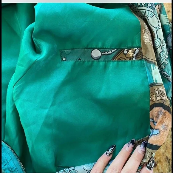Coaco Vintage‎ 80s 90s Baroque Print Windbreaker Jacket Teal Gold Chain Zip Up - Picture 3 of 4
